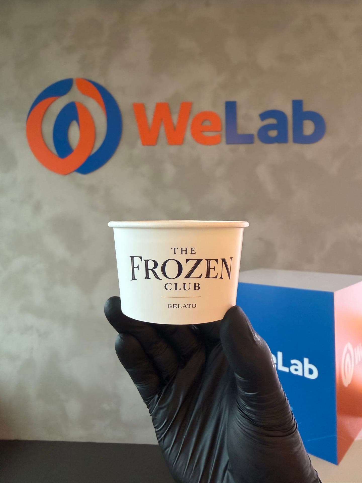 Branded gelato cart serving artisan Italian gelato at a WeLab corporate event in Hong Kong